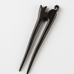 NEW Carved Wooden Cat U Shaped Hairpin